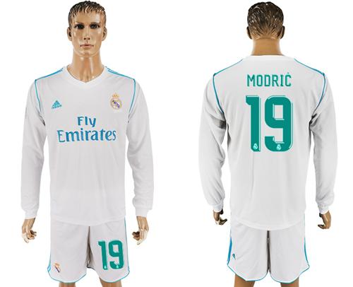 Real Madrid #19 Modric White Home Long Sleeves Soccer Club Jersey - Click Image to Close